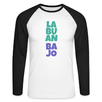 Labuan Bajo, Indonesia - Unisex Long Sleeve Baseball T-Shirt - white/black - Front - Nik (191cm)