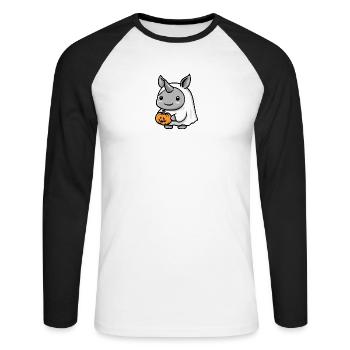 Nashorn Halloween Comic Geist - Unisex Baseballshirt langarm - Weiß/Schwarz - Vorne - Nik (191cm)