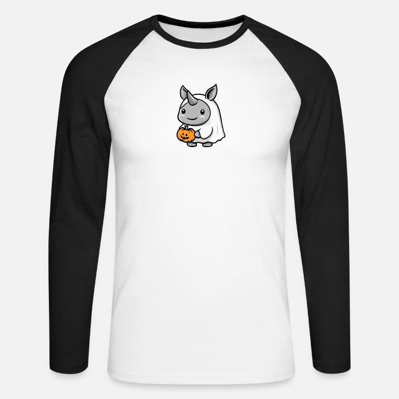 Nashorn Halloween Comic Geist - Unisex Baseballshirt langarm - Weiß/Schwarz