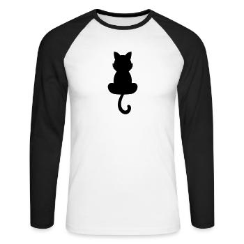 Katze - Unisex Baseballshirt langarm - Weiß/Schwarz - Vorne - Nik (191cm)