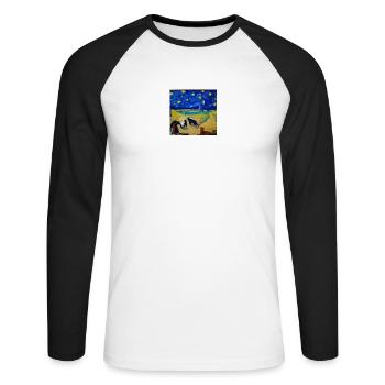 Katzen in van Goghs starry night - Unisex Baseballshirt langarm - Weiß/Schwarz - Vorne - Nik (191cm)