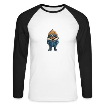Faultier Winter Comic - Unisex Baseballshirt langarm - Weiß/Schwarz - Vorne - Nik (191cm)