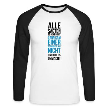 Innovation Spruch neue Wege clever geht nicht - Unisex Baseballshirt langarm - Weiß/Schwarz - Vorne - Nik (191cm)
