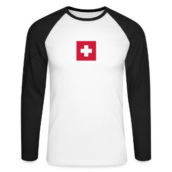 Schweizer Fahne für Fans, Geschenkidee, Geschenk - Unisex Baseballshirt langarm - Weiß/Schwarz - Vorne - Nik (191cm)