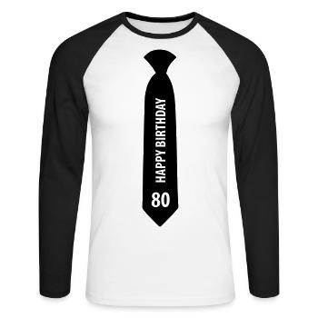 Happy Birthday Cravate 80e anniversaire - T-shirt baseball manches longues Homme - blanc/noir - Devant - Nik (191cm)