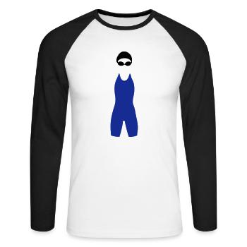 Schwimmerin Silhouette - Unisex Baseballshirt langarm - Weiß/Schwarz - Vorne - Nik (191cm)
