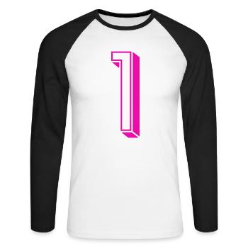 Zahl eins - Nummer 1 pink Mädchen Trikotnummer - Unisex Baseballshirt langarm - Weiß/Schwarz - Vorne - Nik (191cm)