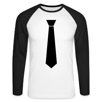 Krawatte - Unisex Baseballshirt langarm - Weiß/Schwarz - Vorne - Nik (191cm)