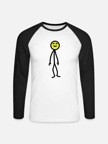 happy_man - T-shirt baseball manches longues Homme - blanc/noir