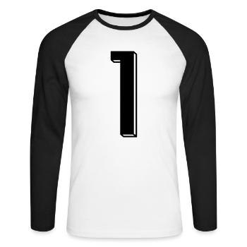 Nummer 1 - Zahl EINS Trikotnummer 1 Jahr - Unisex Baseballshirt langarm - Weiß/Schwarz - Vorne - Nik (191cm)