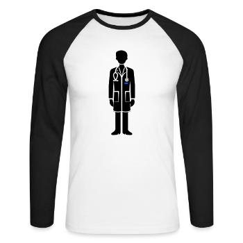 Icône du docteur - T-shirt baseball manches longues Homme - blanc/noir - Devant - Nik (191cm)