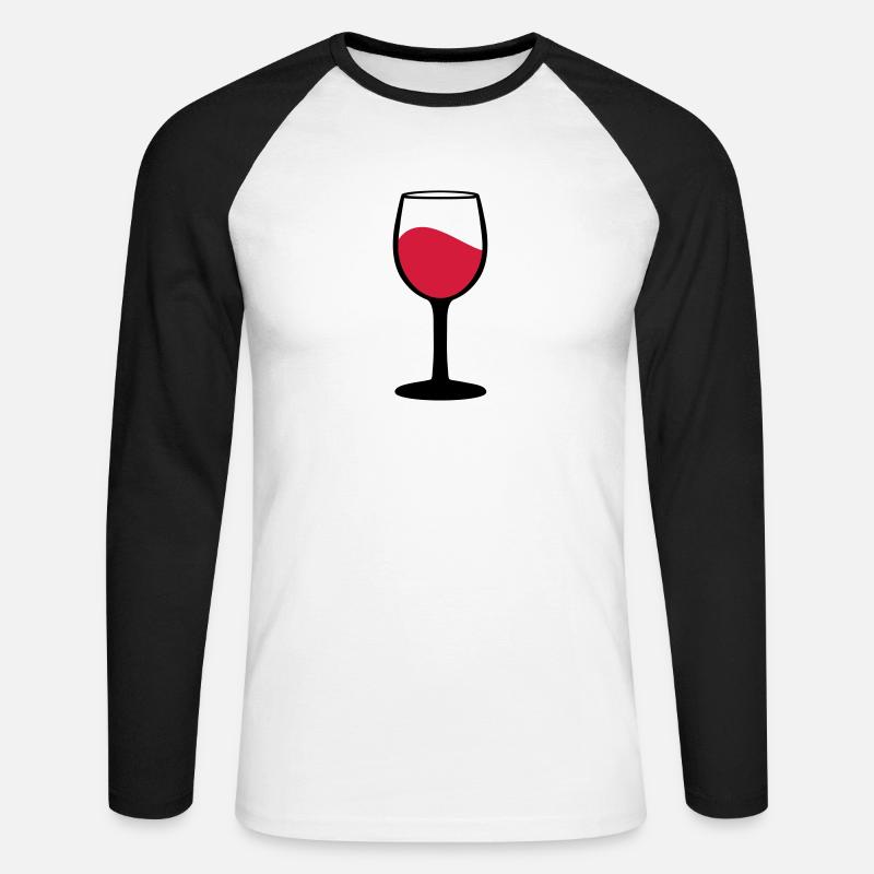 Weinglas, Wein - Unisex Baseballshirt langarm - Weiß/Schwarz