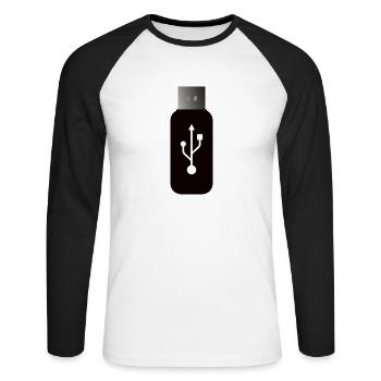 Clé USB - T-shirt baseball manches longues Homme - blanc/noir - Devant - Nik (191cm)