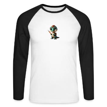 Velociraptor Cartoon 3 - T-shirt baseball manches longues Homme - blanc/noir - Devant - Nik (191cm)