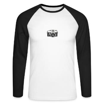 Retro Kamera - Unisex Baseballshirt langarm - Weiß/Schwarz - Vorne - Nik (191cm)