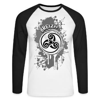 Bretagne Breizh Triskel - T-shirt baseball manches longues Homme - blanc/noir - Devant - Nik (191cm)