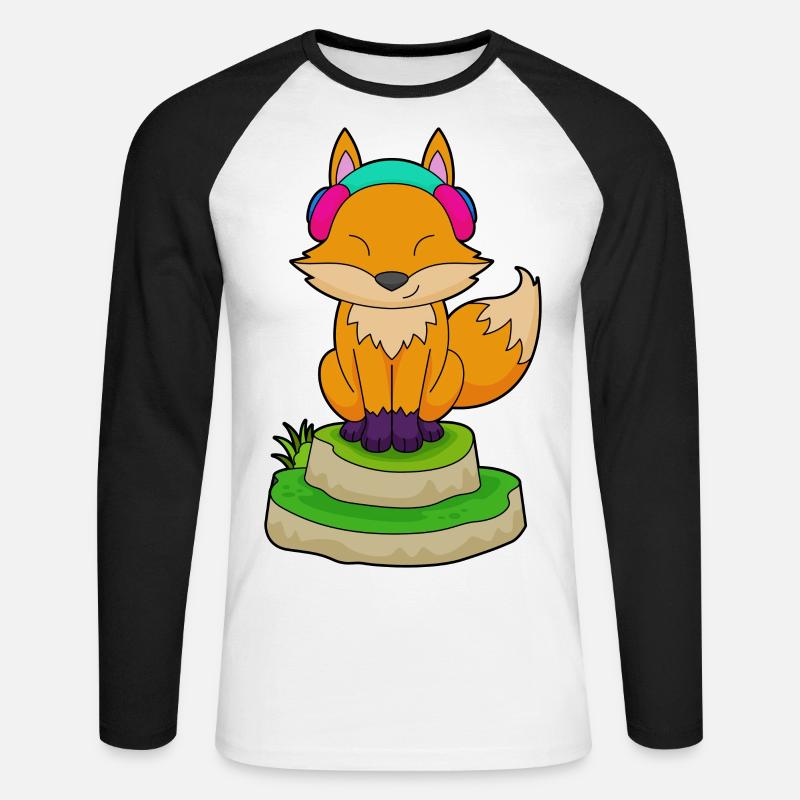 Fuchs Kopfhörer Musik - Unisex Baseballshirt langarm - Weiß/Schwarz