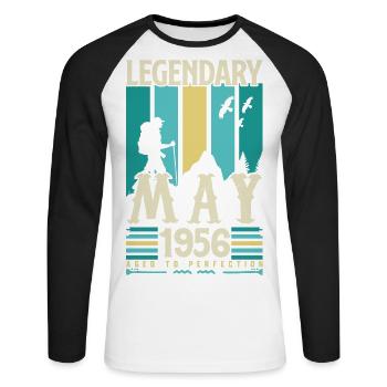 cadeau Anniversaire Mai 1956, Vintage mai 1956. - T-shirt baseball manches longues Homme - blanc/noir - Devant - Nik (191cm)