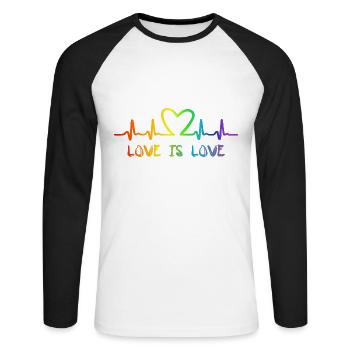 LGBT Love Regenbogen Herzschlag - Unisex Baseballshirt langarm - Weiß/Schwarz - Vorne - Nik (191cm)