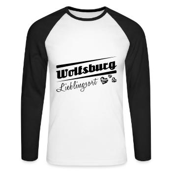 Wolfsburg - Lieblingsort mit Stadtnamen - Unisex Baseballshirt langarm - Weiß/Schwarz - Vorne - Nik (191cm)