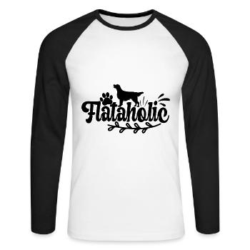 Flat Coated Retriever Hund Chien Flataholic - T-shirt baseball manches longues Homme - blanc/noir - Devant - Nik (191cm)