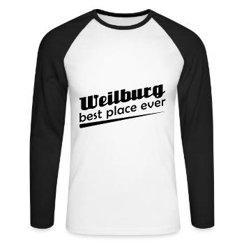 Weilburg - Stadt best place ever - Unisex Baseballshirt langarm - Weiß/Schwarz - Vorne - Nik (191cm)