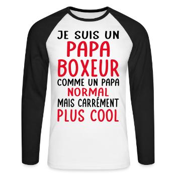 Papa boxeur comme papa normal plus cool - T-shirt baseball manches longues Homme - blanc/noir - Devant - Nik (191cm)
