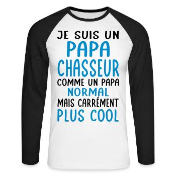 Papa chasseur comme papa normal plus cool - T-shirt baseball manches longues Homme - blanc/noir - Devant - Nik (191cm)