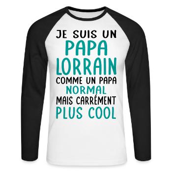 Papa Lorrain comme un papa normal plus cool - T-shirt baseball manches longues Homme - blanc/noir - Devant - Nik (191cm)