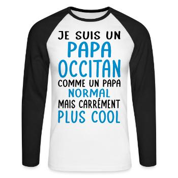 Papa Occitan comme un papa normal plus cool - T-shirt baseball manches longues Homme - blanc/noir - Devant - Nik (191cm)