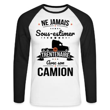 Sous-estimer un trentenaire avec son camion - T-shirt baseball manches longues Homme - blanc/noir - Devant - Nik (191cm)