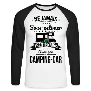 Sous-estimer un trentenaire avec son camping-car - T-shirt baseball manches longues Homme - blanc/noir - Devant - Nik (191cm)