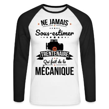 Sous-estimer trentenaire qui fait de la mécanique - T-shirt baseball manches longues Homme - blanc/noir - Devant - Nik (191cm)
