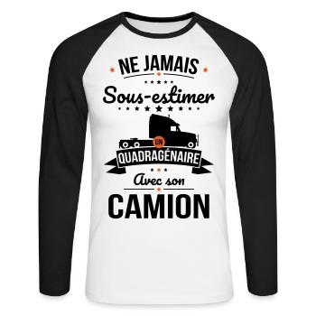 Sous-estimer un quadragénaire avec son camion - T-shirt baseball manches longues Homme - blanc/noir - Devant - Nik (191cm)
