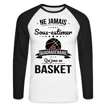 Sous-estimer un quadragénaire qui joue au basket - T-shirt baseball manches longues Homme - blanc/noir - Devant - Nik (191cm)