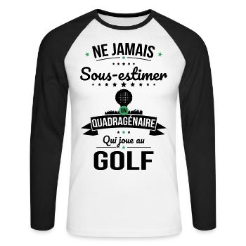 Sous-estimer un quadragénaire qui joue au golf - T-shirt baseball manches longues Homme - blanc/noir - Devant - Nik (191cm)
