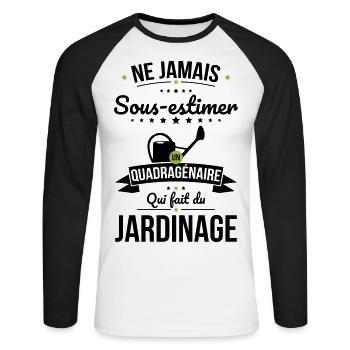 Sous-estimer quadragénaire qui fait du jardinage - T-shirt baseball manches longues Homme - blanc/noir - Devant - Nik (191cm)