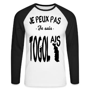 Je peux pas je suis Togolais - T-shirt baseball manches longues Homme - blanc/noir - Devant - Nik (191cm)