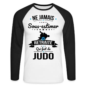Sous-estimer un retraité qui fait du judo - T-shirt baseball manches longues Homme - blanc/noir - Devant - Nik (191cm)