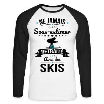 Sous-estimer un retraité avec des skis - T-shirt baseball manches longues Homme - blanc/noir - Devant - Nik (191cm)