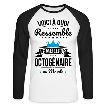 A quoi ressemble le meilleur octogénaire au monde - T-shirt baseball manches longues Homme - blanc/noir - Devant - Nik (191cm)