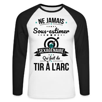 Sous-estimer un sexagénaire qui fait tir à l'arc - T-shirt baseball manches longues Homme - blanc/noir - Devant - Nik (191cm)