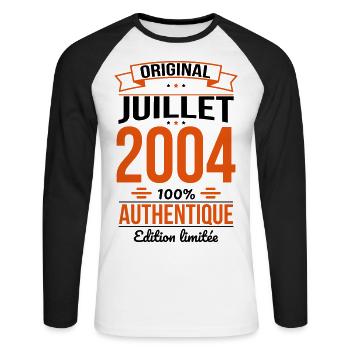 Anniversaire 20 ans - Original - Juillet 2004 - T-shirt baseball manches longues Homme - blanc/noir - Devant - Nik (191cm)