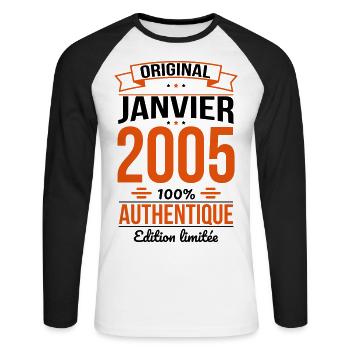 20th Anniversary - Original - January 2005 - Unisex Long Sleeve Baseball T-Shirt - white/black - Front - Nik (191cm)