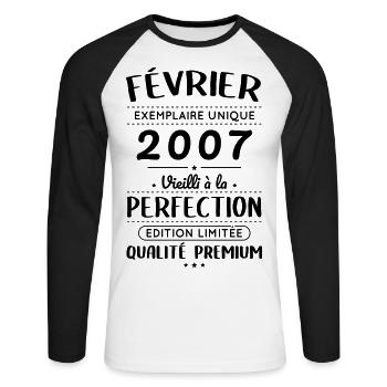 18th Birthday - February 2007 Perfection - Unisex Long Sleeve Baseball T-Shirt - white/black - Front - Nik (191cm)