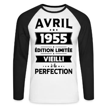 70th Anniversary - April 1955 Perfection - Unisex Long Sleeve Baseball T-Shirt - white/black - Front - Nik (191cm)