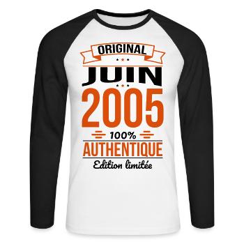 20th Anniversary - Original - June 2005 - Unisex Long Sleeve Baseball T-Shirt - white/black - Front - Nik (191cm)
