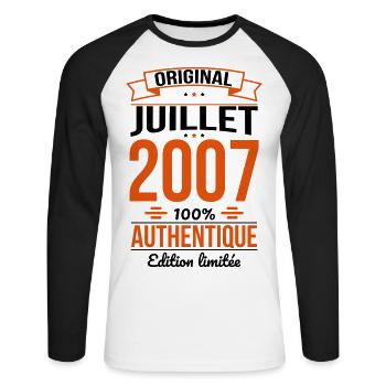 18th Birthday - Original - July 2007 - Unisex Long Sleeve Baseball T-Shirt - white/black - Front - Nik (191cm)