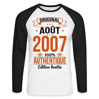 18th Birthday - Original - August 2007 - Unisex Long Sleeve Baseball T-Shirt - white/black - Front - Nik (191cm)