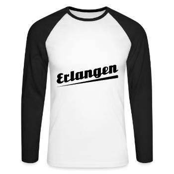 Erlangen - Textdesign mit Stadtnamen - Unisex Baseballshirt langarm - Weiß/Schwarz - Vorne - Nik (191cm)